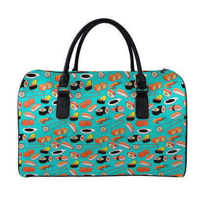 Japanese Sushi And Rolls Pattern Print Leather Duffle Bag
