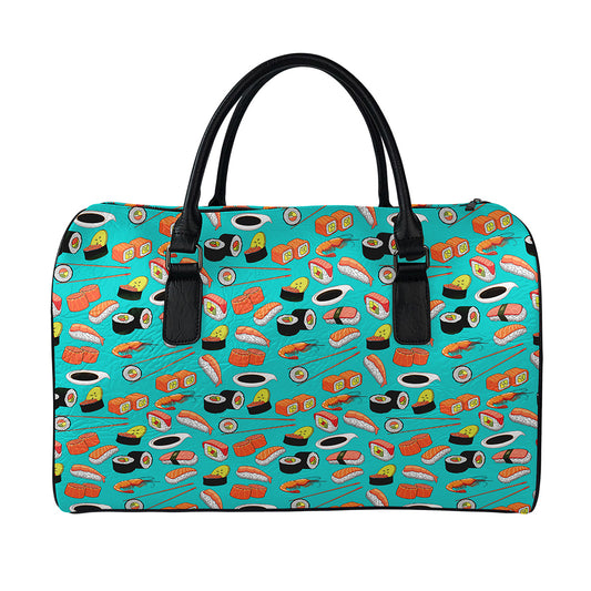 Japanese Sushi And Rolls Pattern Print Leather Duffle Bag