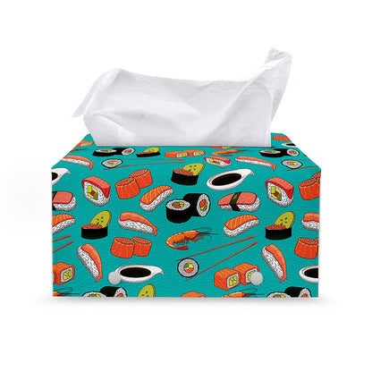 Japanese Sushi And Rolls Pattern Print Leather Tissue Box Cover