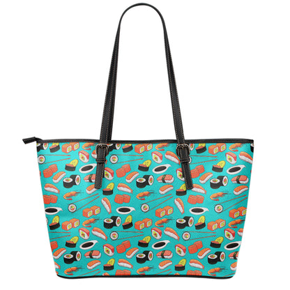 Japanese Sushi And Rolls Pattern Print Leather Tote Bag