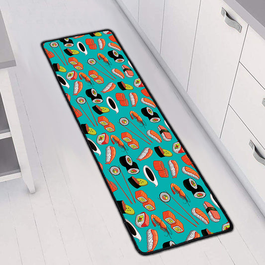 Japanese Sushi And Rolls Pattern Print Long Kitchen Mat