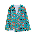 Japanese Sushi And Rolls Pattern Print Long Sleeve Short Coat