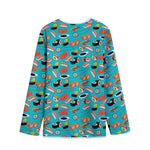 Japanese Sushi And Rolls Pattern Print Long Sleeve Short Coat