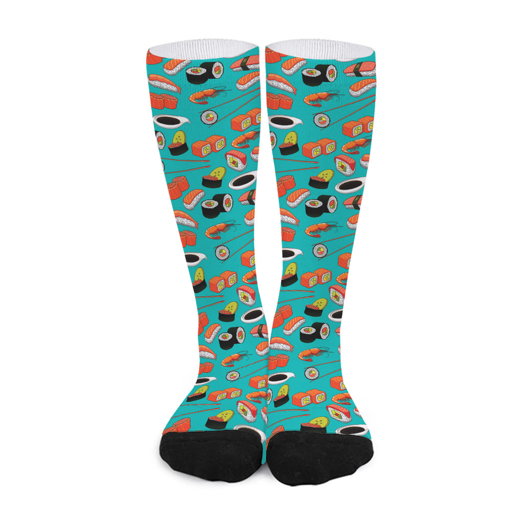 Japanese Sushi And Rolls Pattern Print Long Socks