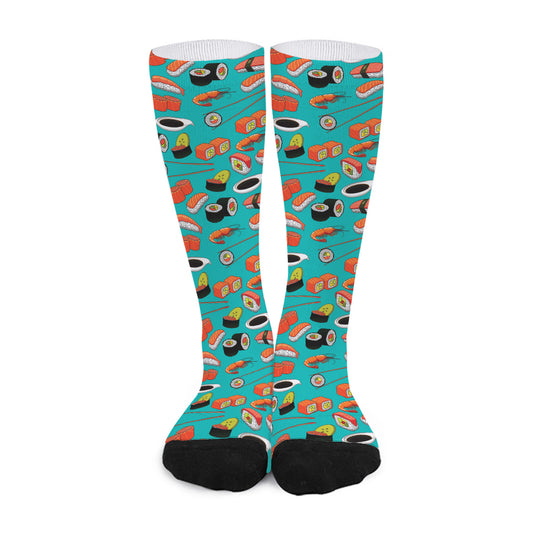 Japanese Sushi And Rolls Pattern Print Long Socks