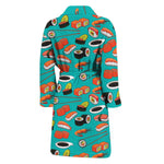 Japanese Sushi And Rolls Pattern Print Men's Bathrobe