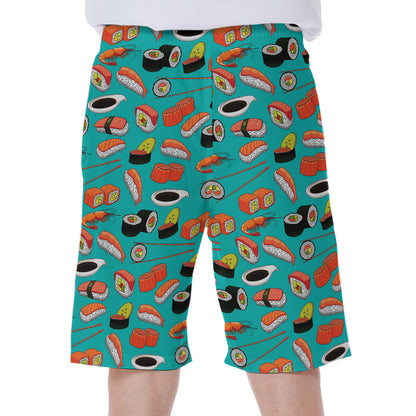 Japanese Sushi And Rolls Pattern Print Men's Beach Shorts