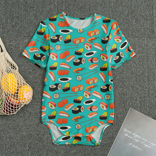Japanese Sushi And Rolls Pattern Print Men's Bodysuit