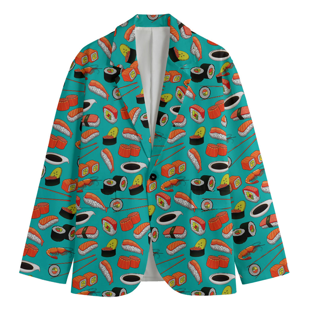 Japanese Sushi And Rolls Pattern Print Men's Cotton Blazer