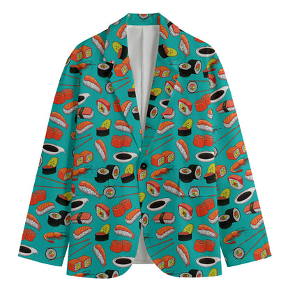 Japanese Sushi And Rolls Pattern Print Men's Cotton Blazer