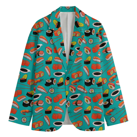 Japanese Sushi And Rolls Pattern Print Men's Cotton Blazer