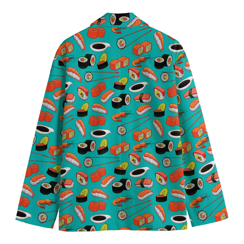 Japanese Sushi And Rolls Pattern Print Men's Cotton Blazer