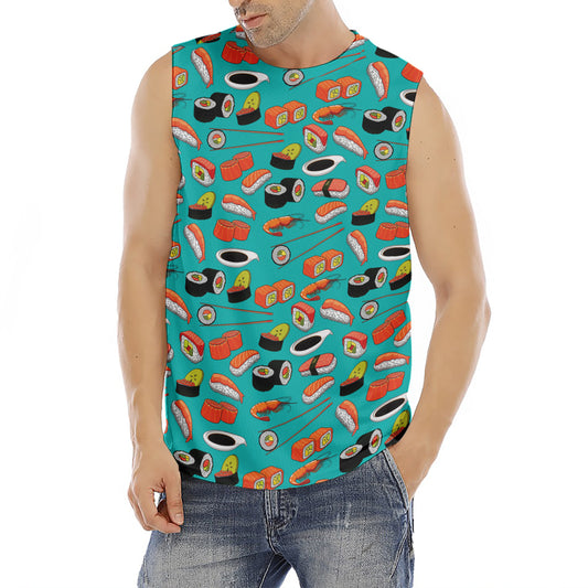 Japanese Sushi And Rolls Pattern Print Men's Fitness Tank Top