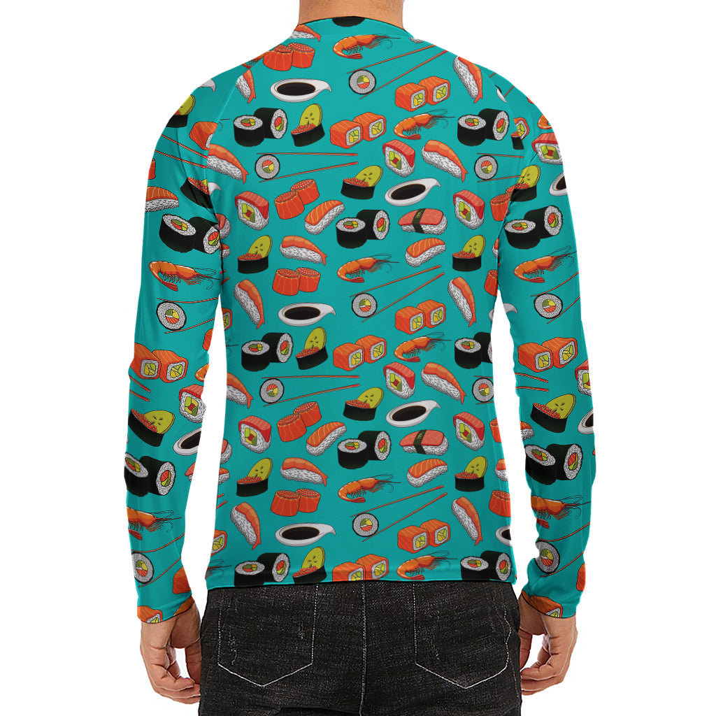 Japanese Sushi And Rolls Pattern Print Men's Long Sleeve Rash Guard
