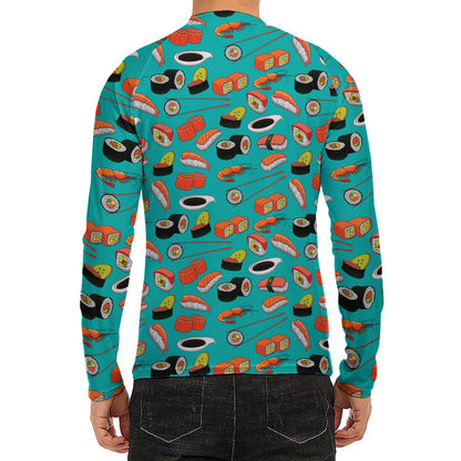 Japanese Sushi And Rolls Pattern Print Men's Long Sleeve Rash Guard