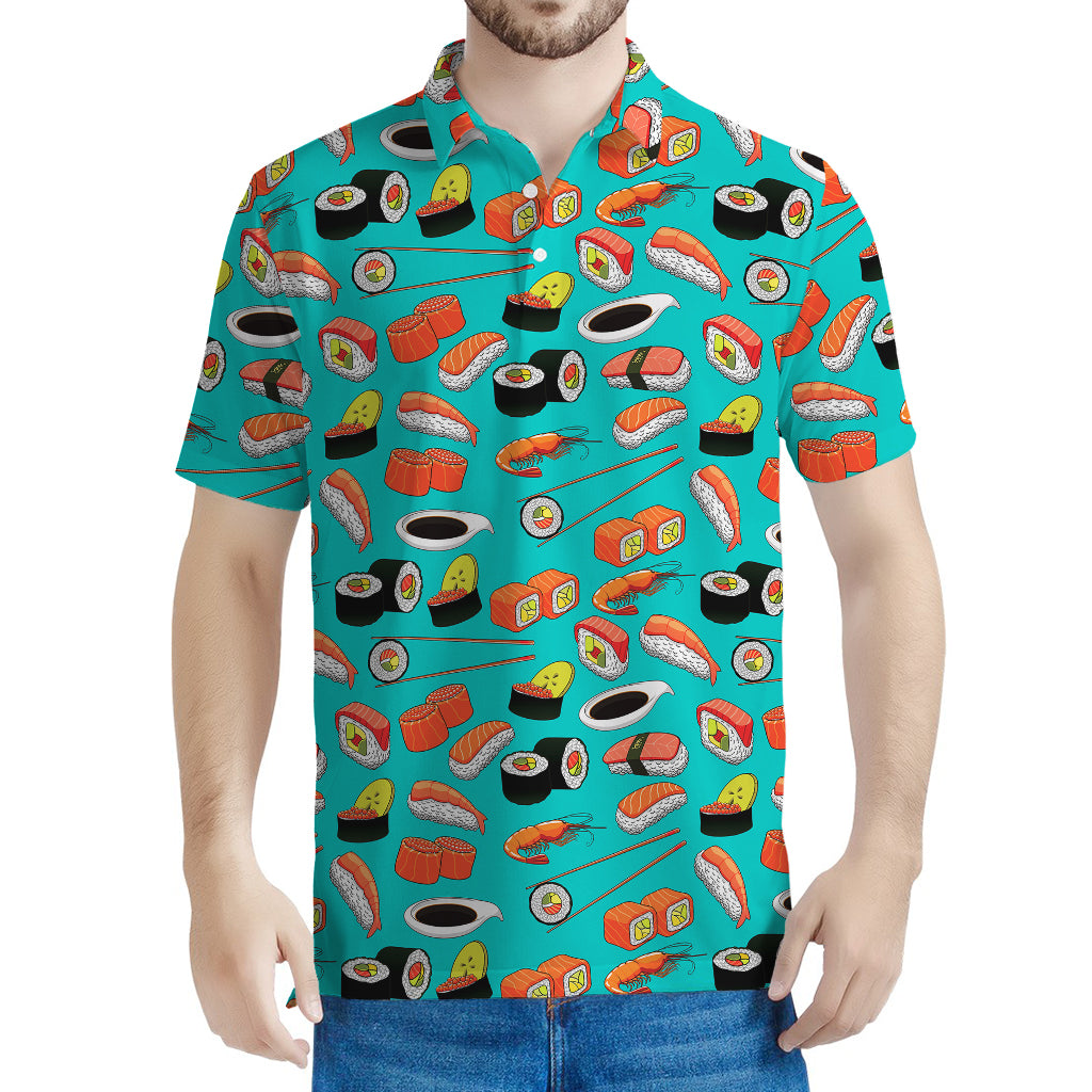 Japanese Sushi And Rolls Pattern Print Men's Polo Shirt