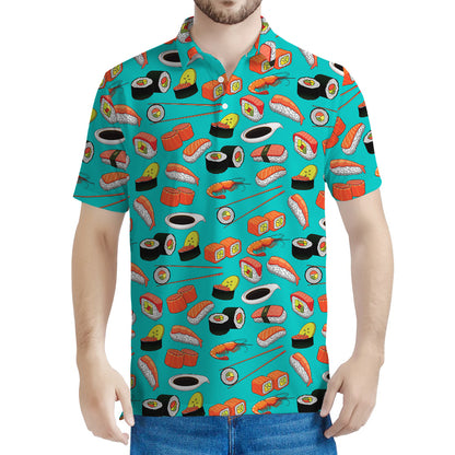 Japanese Sushi And Rolls Pattern Print Men's Polo Shirt