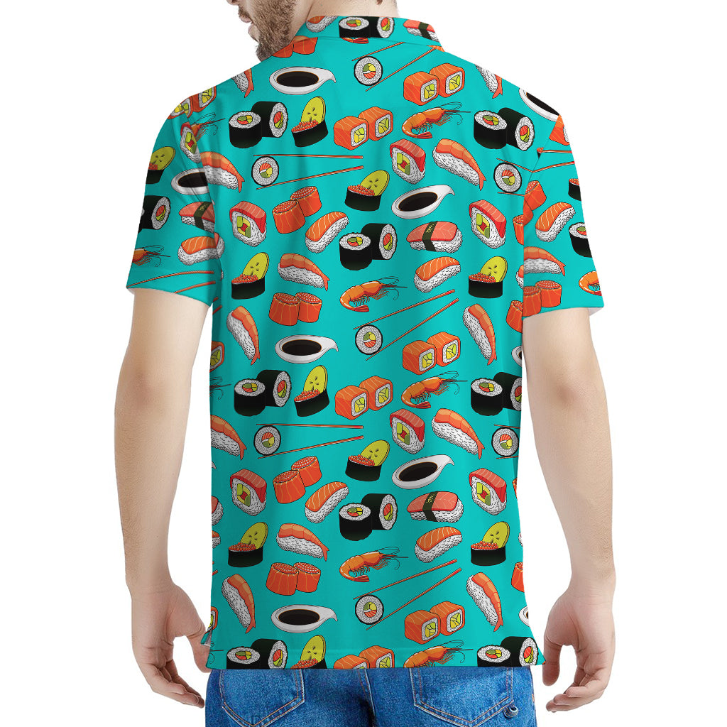 Japanese Sushi And Rolls Pattern Print Men's Polo Shirt