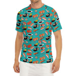 Japanese Sushi And Rolls Pattern Print Men's Short Sleeve Rash Guard