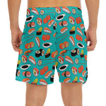Japanese Sushi And Rolls Pattern Print Men's Split Running Shorts