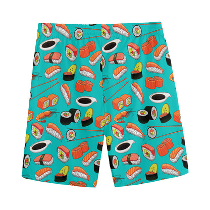 Japanese Sushi And Rolls Pattern Print Men's Sports Shorts
