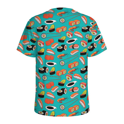 Japanese Sushi And Rolls Pattern Print Men's Sports T-Shirt