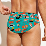 Japanese Sushi And Rolls Pattern Print Men's Swim Briefs