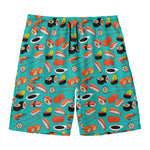Japanese Sushi And Rolls Pattern Print Men's Swim Trunks