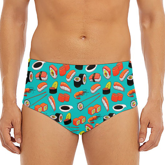 Japanese Sushi And Rolls Pattern Print Men's Triangle Swim Briefs