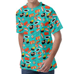 Japanese Sushi And Rolls Pattern Print Men's Velvet T-Shirt