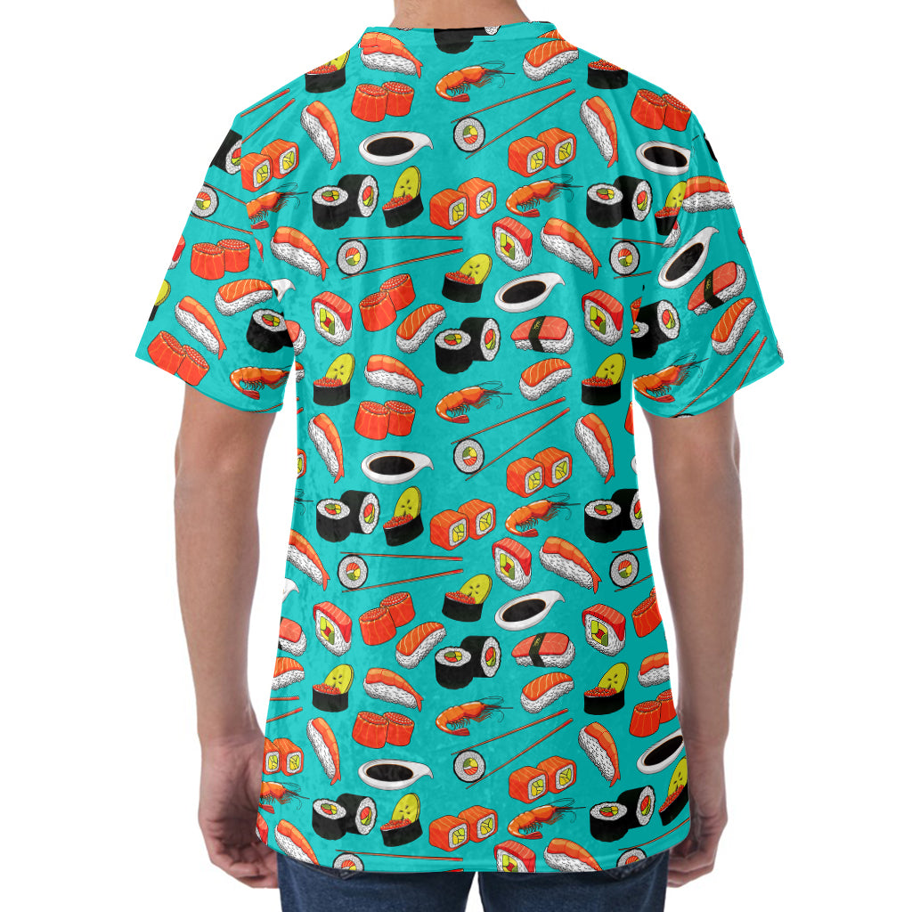 Japanese Sushi And Rolls Pattern Print Men's Velvet T-Shirt