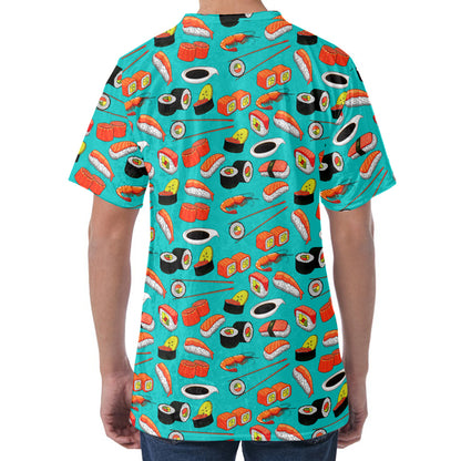 Japanese Sushi And Rolls Pattern Print Men's Velvet T-Shirt