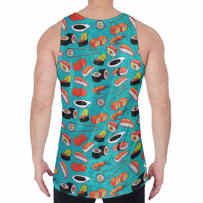 Japanese Sushi And Rolls Pattern Print Men's Velvet Tank Top