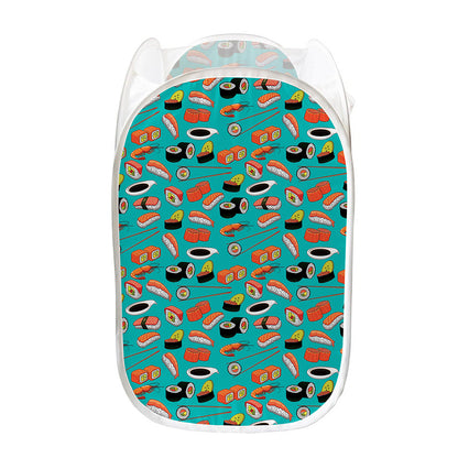 Japanese Sushi And Rolls Pattern Print Mesh Laundry Hamper