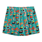 Japanese Sushi And Rolls Pattern Print Mesh Shorts