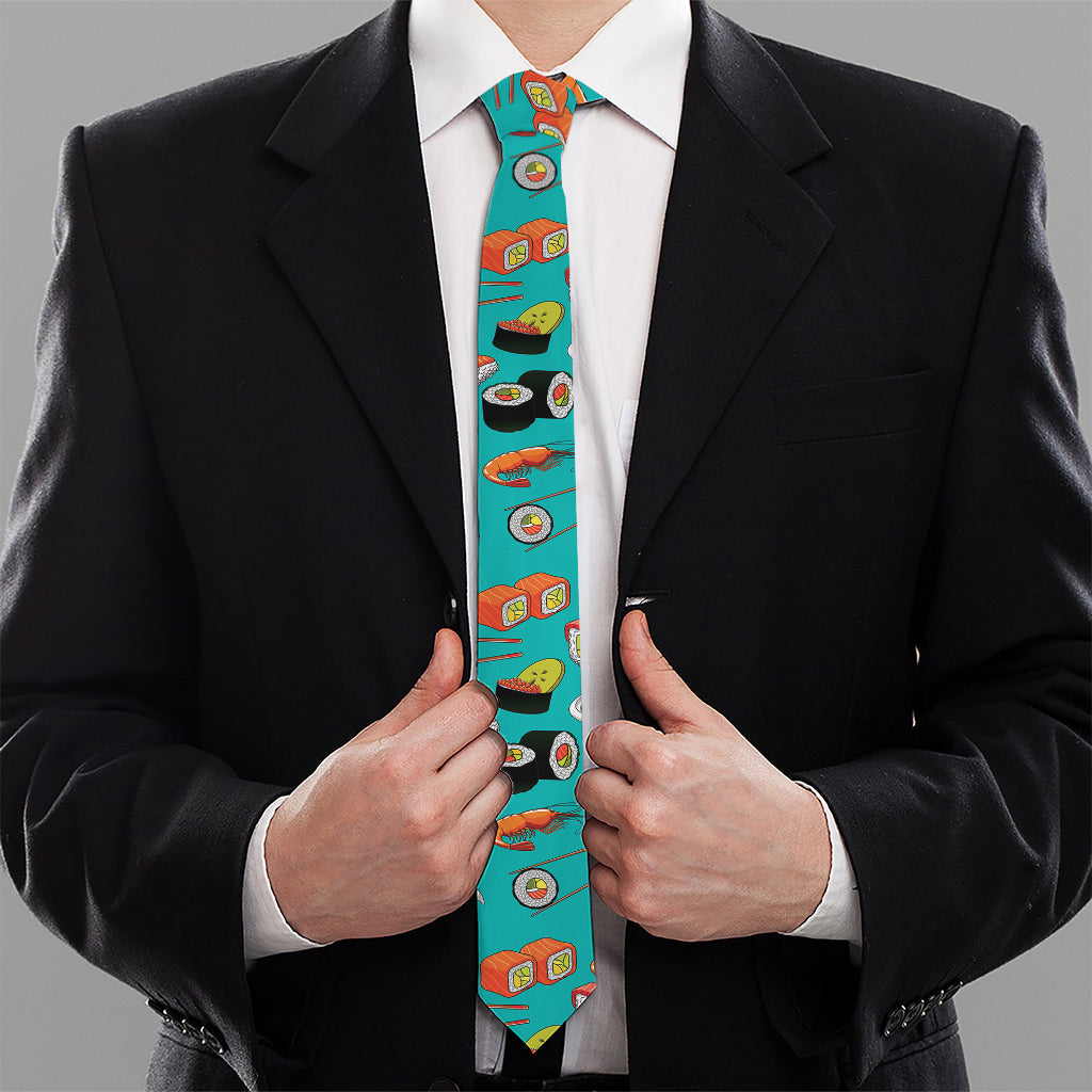 Japanese Sushi And Rolls Pattern Print Necktie