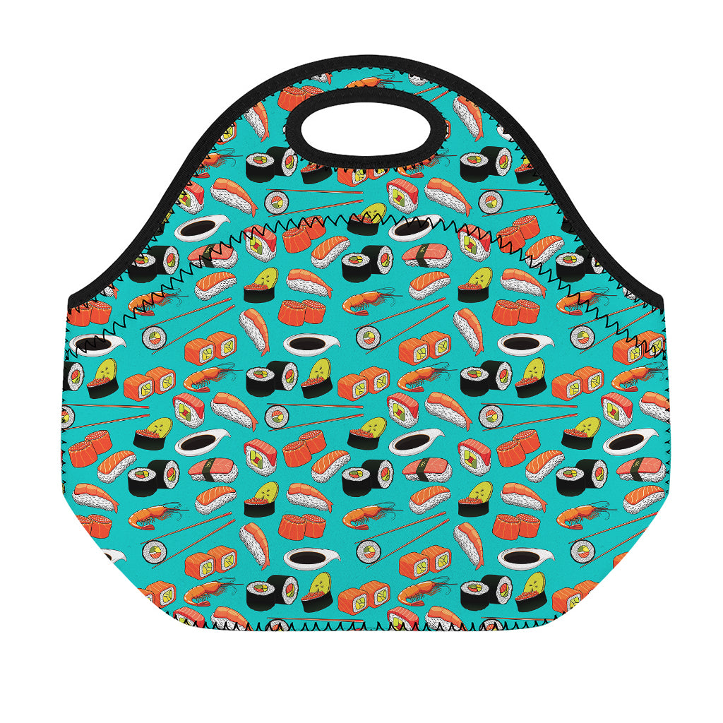 Japanese Sushi And Rolls Pattern Print Neoprene Lunch Bag