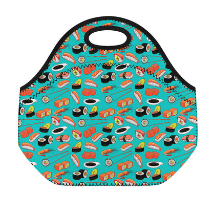 Japanese Sushi And Rolls Pattern Print Neoprene Lunch Bag