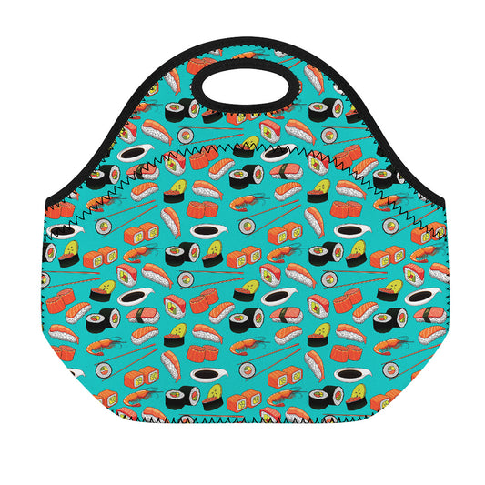 Japanese Sushi And Rolls Pattern Print Neoprene Lunch Bag