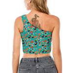 Japanese Sushi And Rolls Pattern Print One Shoulder Crop Top