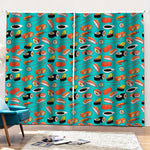 Japanese Sushi And Rolls Pattern Print Pencil Pleat Curtains