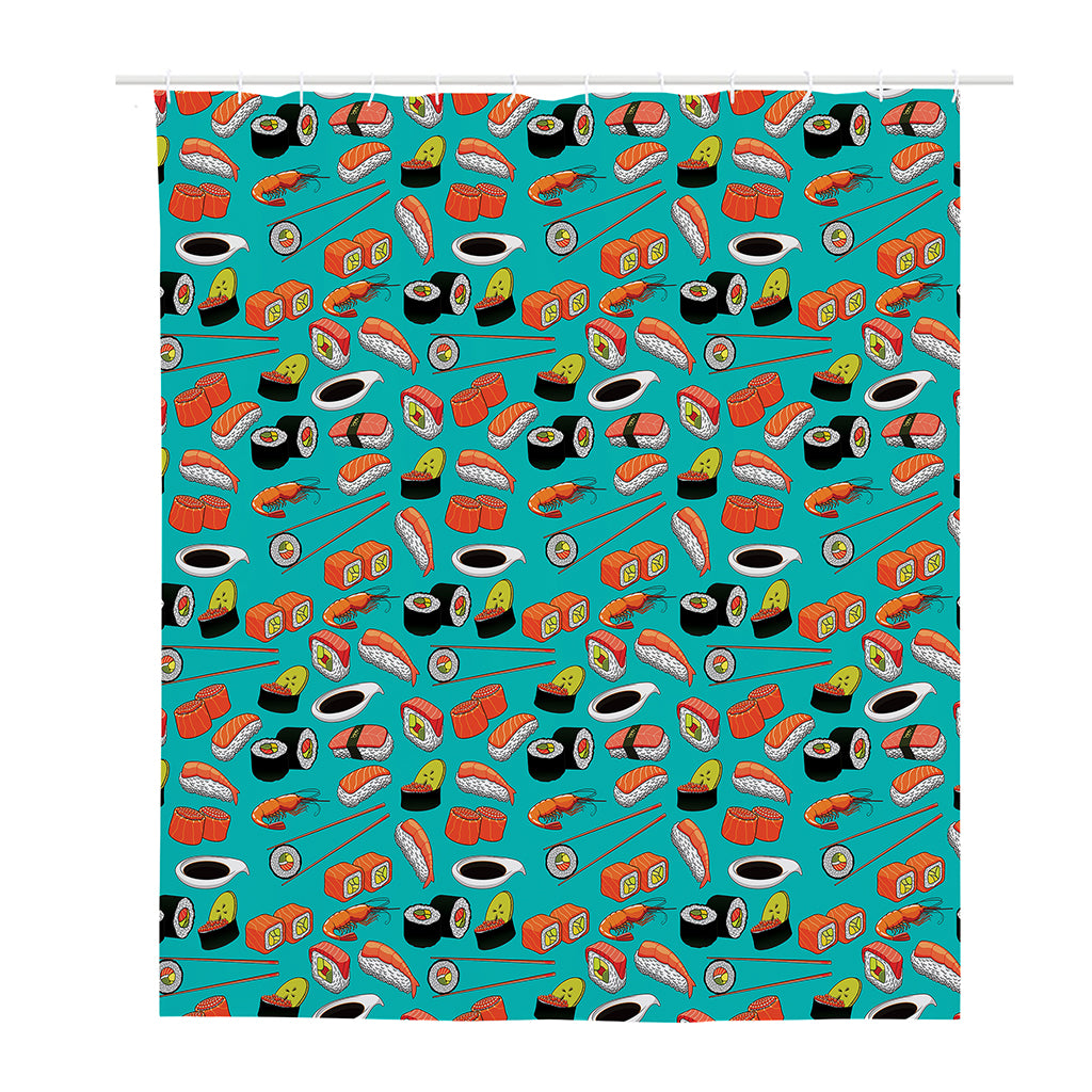 Japanese Sushi And Rolls Pattern Print Polyester Shower Curtain