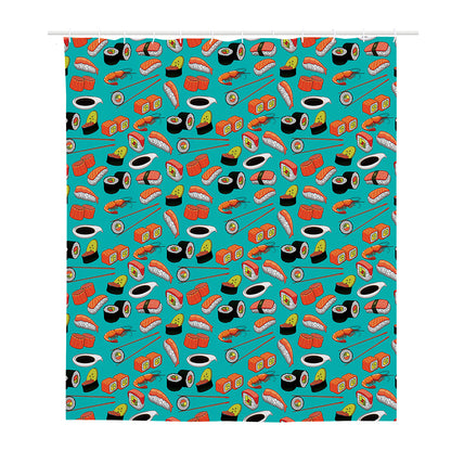 Japanese Sushi And Rolls Pattern Print Polyester Shower Curtain