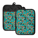 Japanese Sushi And Rolls Pattern Print Pot Holders With Pocket