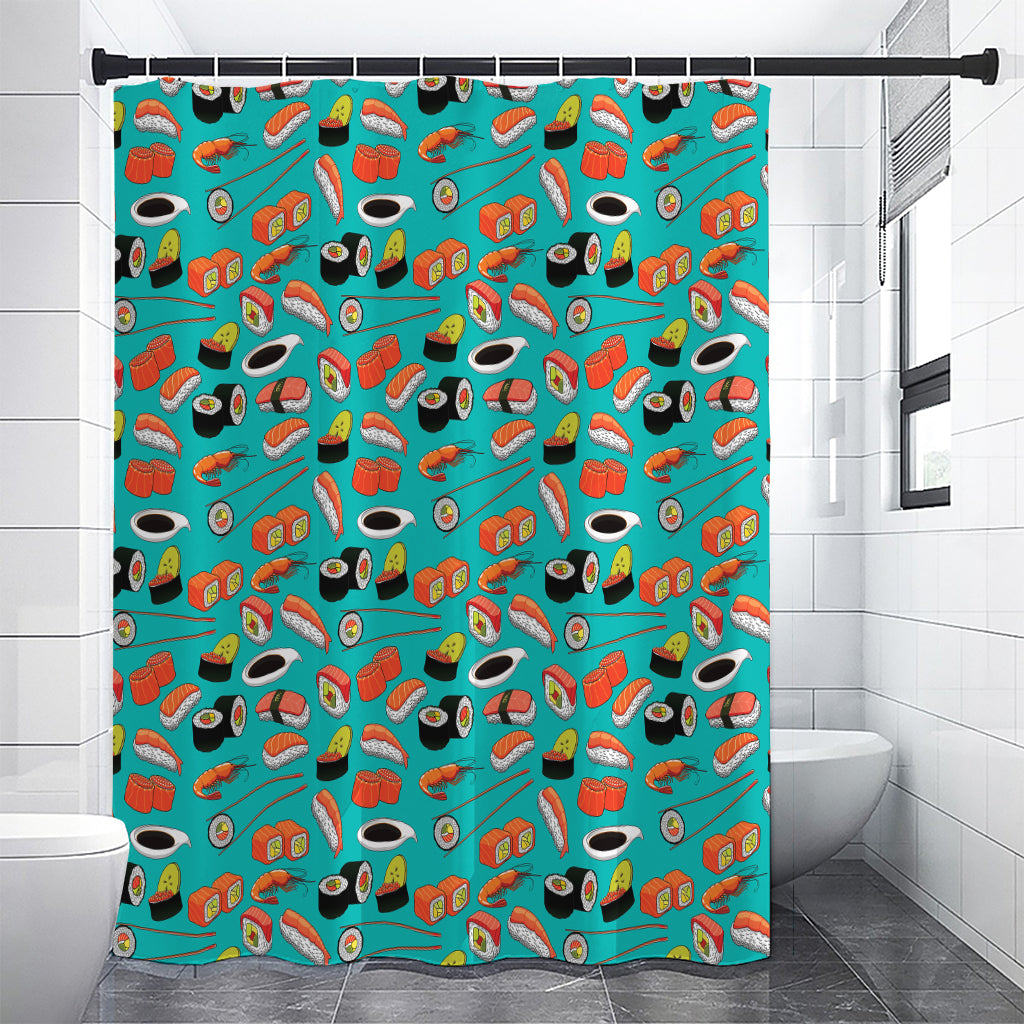 Japanese Sushi And Rolls Pattern Print Premium Shower Curtain