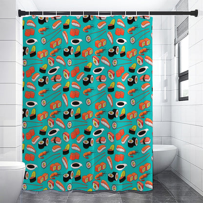 Japanese Sushi And Rolls Pattern Print Premium Shower Curtain