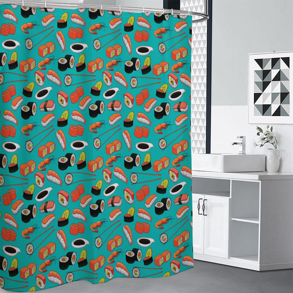 Japanese Sushi And Rolls Pattern Print Premium Shower Curtain