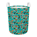 Japanese Sushi And Rolls Pattern Print Round Laundry Basket