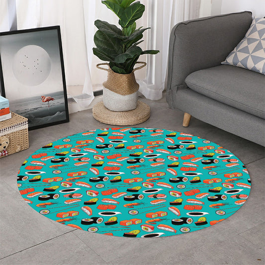 Japanese Sushi And Rolls Pattern Print Round Rug