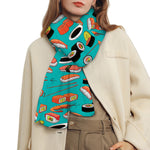 Japanese Sushi And Rolls Pattern Print Scarf